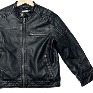 Zara Boys Kids Faux Leather Jacket Black Moto Biker Size 9 Zip Up